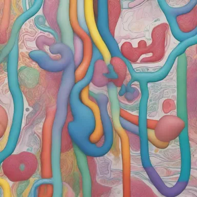 The artist used vibrant colors to depict the intricate path of the enteric system in their enteral artwork.