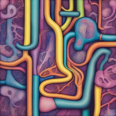 The artist used vibrant colors to depict the intricate path of the enteric system in their enteral artwork.