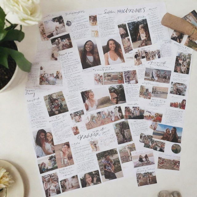 An inspiring vision board, filled with motivational quotes, bucket list places, dream job, fitness goals, images of loved ones, and anything that invokes positivity and encouragement.