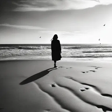 Lost in thoughts of love, she walked along the beach, completely unconcerned about the passing time.