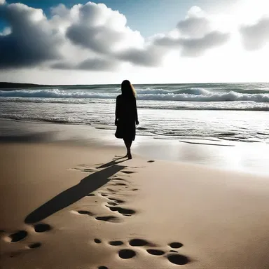 Lost in thoughts of love, she walked along the beach, completely unconcerned about the passing time.