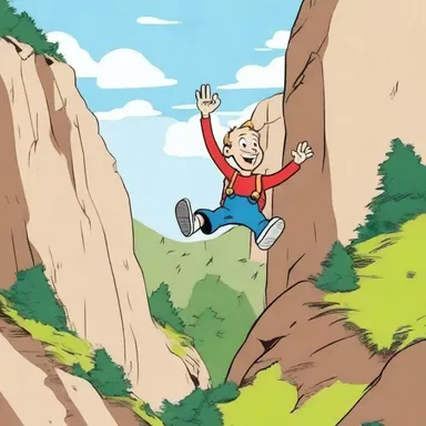 Even after falling from a steep cliff, the cartoon character remained unconcerned and continued on with a smile.
