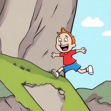 Even after falling from a steep cliff, the cartoon character remained unconcerned and continued on with a smile.