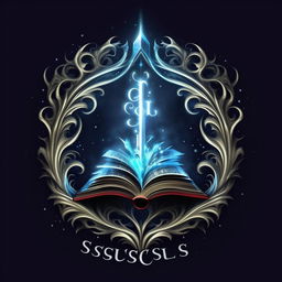 Design a logo with a magical tome against a blue background and the words 'Successful Styles' in mystic, silver font.