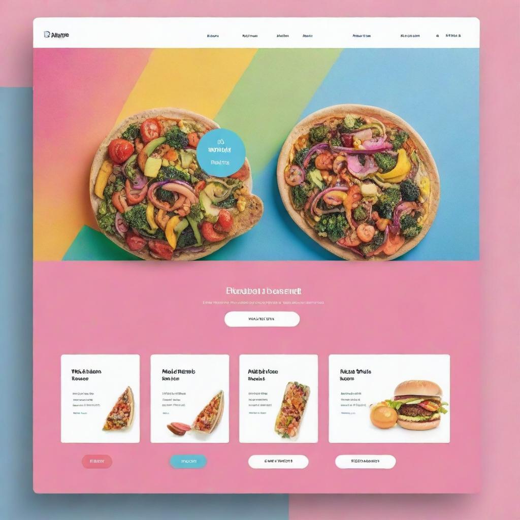 A vibrant and creatively designed homepage of an online shop website. It features three main menus, each having four colorful sub-menus, crafted to engage and attract customer's interest.