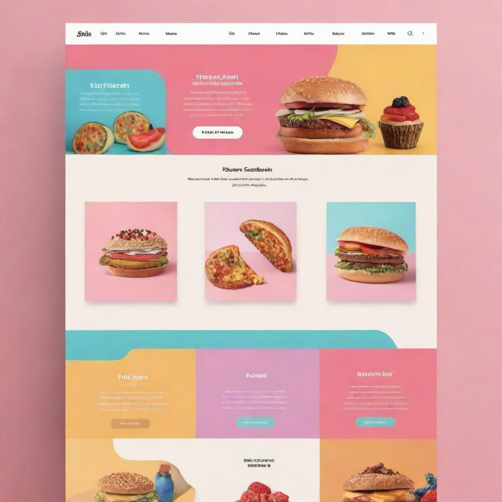 A vibrant and creatively designed homepage of an online shop website. It features three main menus, each having four colorful sub-menus, crafted to engage and attract customer's interest.