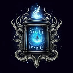 Design a logo with a magical tome against a blue background and the words 'Successful Styles' in mystic, silver font.