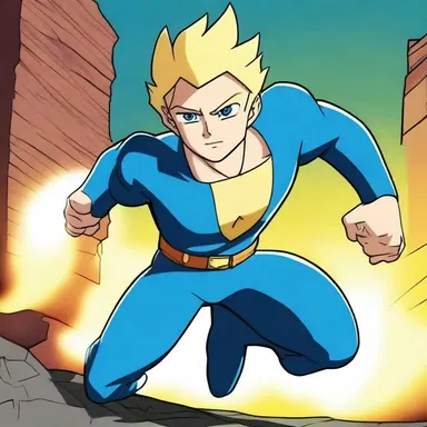 In the animated series, the blue-eyed protagonist battles against evil in order to save the day.