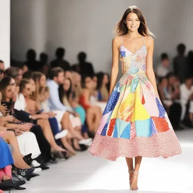 She wore a colorful bunting dress to the fashion show.