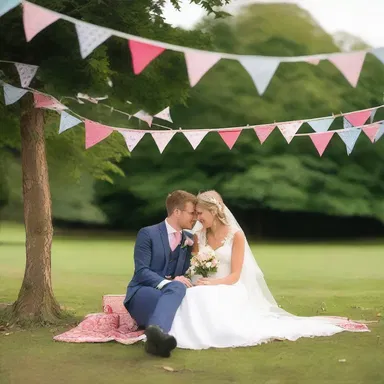 The couple spent a lovely evening sitting under the bunting in the park.
