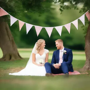 The couple spent a lovely evening sitting under the bunting in the park.