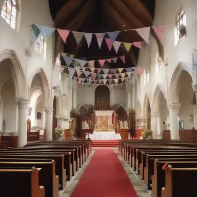 The church was decorated with bunting for the special religious ceremony.