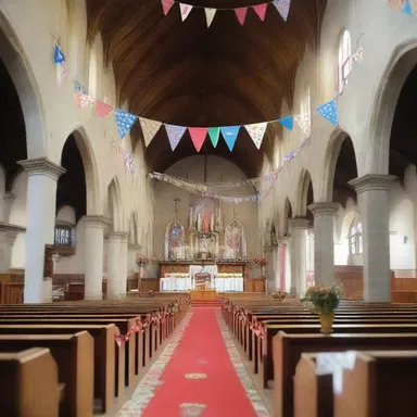 The church was decorated with bunting for the special religious ceremony.