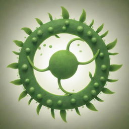 Generate an image featuring imaginary creatures made up of molecules involved in photosynthesis. The creatures should represent elements like sunlight, water, carbon dioxide and oxygen, and depict a cycle of photosynthesis.