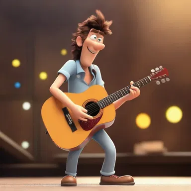 In the animated film, the character tuned up his guitar before performing on stage.