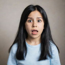 A 10-year-old scared girl with black hair