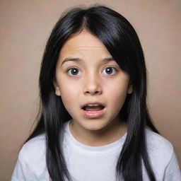 A 10-year-old scared girl with black hair