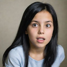 A 10-year-old scared girl with black hair