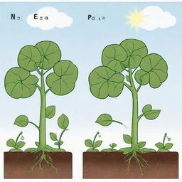 Generate a comic strip illustrating the process of photosynthesis with molecules as the characters. The plot should unfold with sunlight, water, and carbon dioxide molecules interacting and transforming, leading to creation of glucose and release of oxygen.