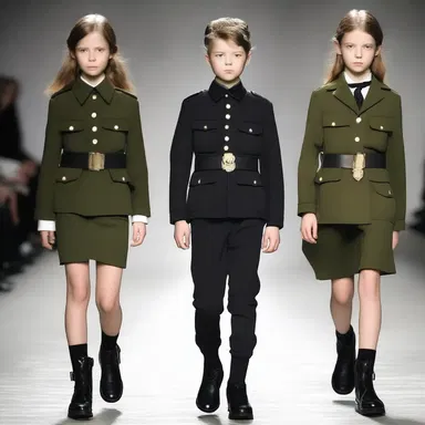 The fashion designer chose to incorporate the uniform of a lieutenant junior grade into their collection, giving it a military-inspired look.