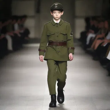 The fashion designer chose to incorporate the uniform of a lieutenant junior grade into their collection, giving it a military-inspired look.