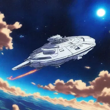 The torulose spaceship glided through the starry sky, creating a mesmerizing scene in the anime.