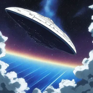 The torulose spaceship glided through the starry sky, creating a mesmerizing scene in the anime.
