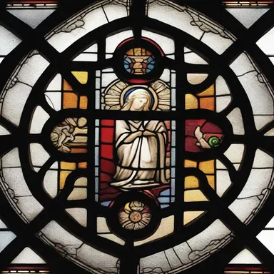 The intricate torulose shapes of the stained glass window depicted a religious symbol in the church.
