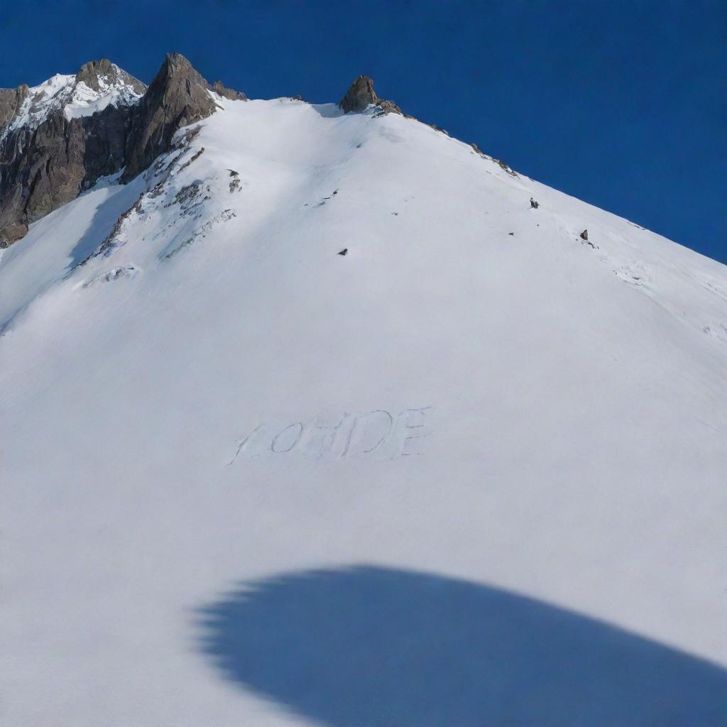 The name 'John Doe' etched into the side of grand, snow-capped mountains under a clear blue sky.