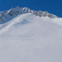 The name 'John Doe' etched into the side of grand, snow-capped mountains under a clear blue sky.