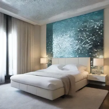 The designer adorned the room with shattered glass fragments to create a unique and contemporary look.