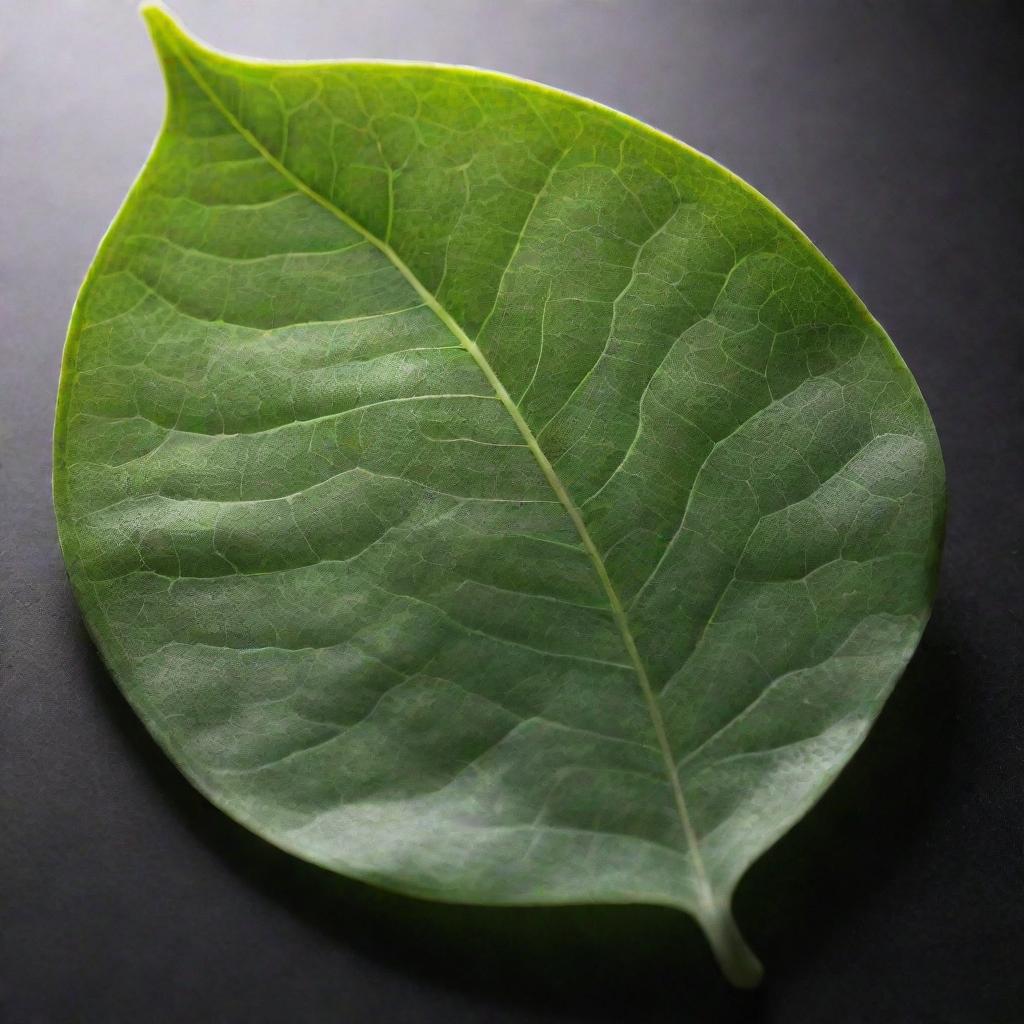 Create an image showcasing a fictional environment inside a leaf during the process of photosynthesis. Within this microcosm, represent elements such as sunlight absorption, water, carbon dioxide, and oxygen in a unique and imaginative manner