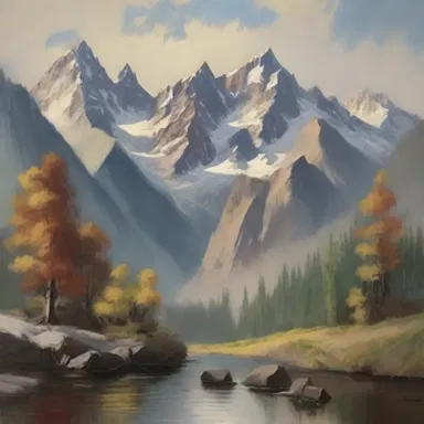 The painter captured the grandeur of the mountains with bold brushstrokes, creating a masterpiece that was both powerful and lofty.