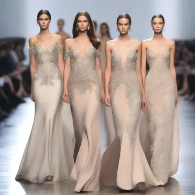 The designer's collection showcased elegant and lofty dresses, giving the models a regal appearance on the runway.