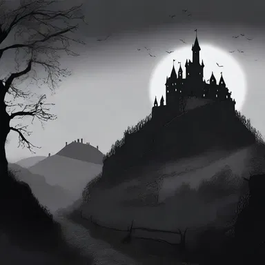 The old, haunted castle stood on a lofty hill, casting an eerie shadow over the village.