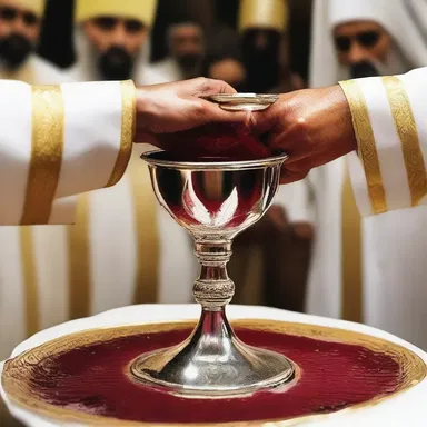 The religious ritual involved pouring homogenised wine into the sacred chalice as a symbol of unity and blending of souls.