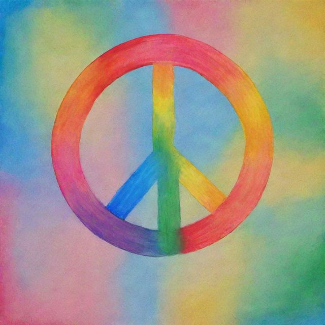 Generate an image of a poster made with oil pastel colors promoting peace. The poster should include symbols of unity, harmony, and tranquility with vibrant and soothing colors typical of oil pastels.