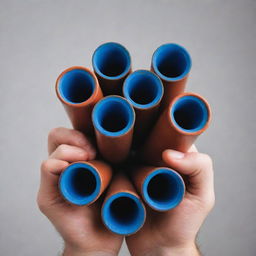 A person holding a selection of CPVC pipes, showcasing them against a plain background