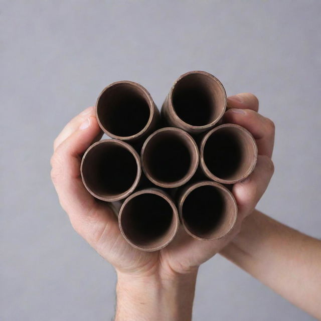 A person holding a selection of CPVC pipes, showcasing them against a plain background