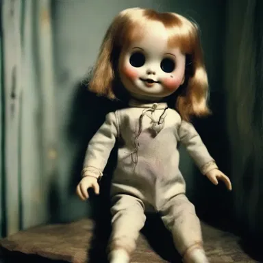 As I walked through the haunted house, the eerie doll smiled at me, exposing its sharp pearly choppers.