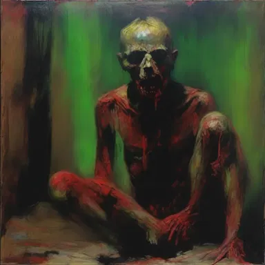 The horror painting evoked a terrific feeling in viewers, with its grotesque imagery and chilling color palette.