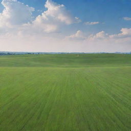 A tranquil, serene scene embodying peace and freedom from worries, featuring vast clear skies, lush green fields, and a lone individual meditating calmly.