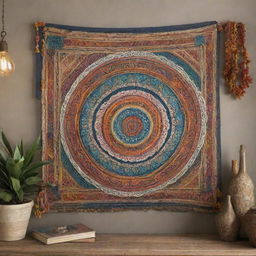 Create a bohemian style artwork with intricate patterns, lively colors and natural elements.