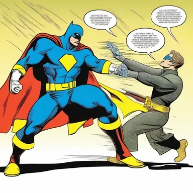 The superhero defeats the villain by using an immobilizing device hidden in his utility belt.