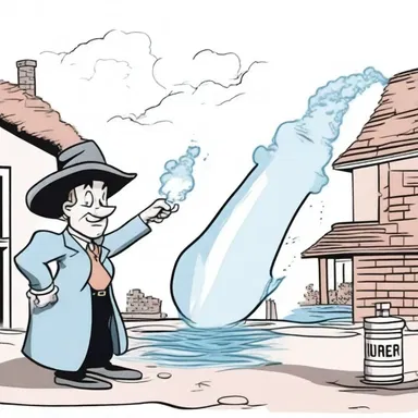 In the cartoon, the main character faces a stymy when the villain devises a plan to steal all the town's water supply.
