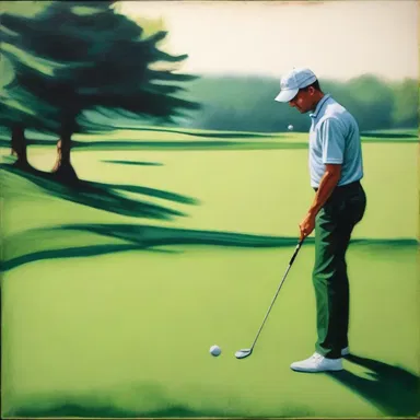 The painting depicted a golfer facing a stymy on the green, adding an element of challenge and suspense to the composition.
