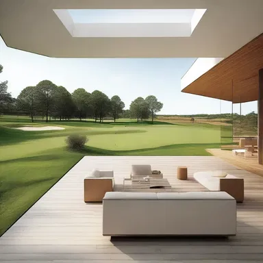 The designer incorporated the concept of stymy into the layout of the golf clubhouse, creating obstructed views and strategic pathways.