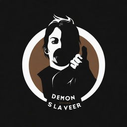 A logo for a coffee package named 'Demon Slayer'. A person savoring coffee with a relaxed and pleasurable expression, surrounded by a black aura with white details indicating a strong, energetic spirit. The colours should be warm and formal.