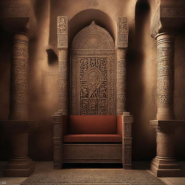 A high-quality digital art poster of an ancient, mysterious throne