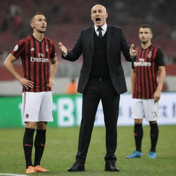 Stefano Pioli, the manager of AC Milan, showing visible frustration towards Rade Krunic, a player in his team, in the midst of a game at the San Siro stadium.